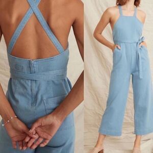 NWOT Marine Layer Retro Tess Indigo Wide Leg Cropped Jumpsuit Sz 0